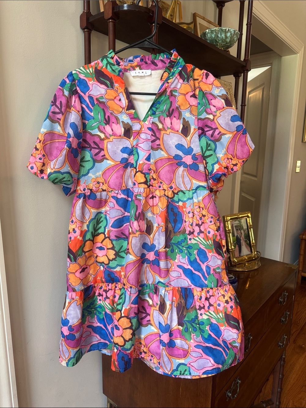 THML Girls' Floral Tiered Dress - Pink, Orange, Blue, Green, Purple